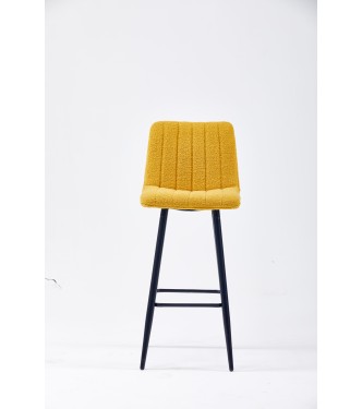 Tabouret de Bar Moderne à Surpiqûres | Chaise Haute de Cuisine en Tissu Teddy | Jaune Moutarde