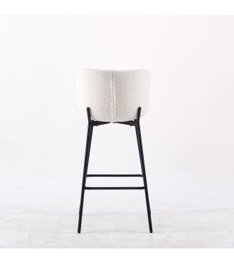 Tabouret de Bar Minimaliste | Chaise Haute de Cuisine en Tissu Teddy Blanc Crème | Structure Métal Noir