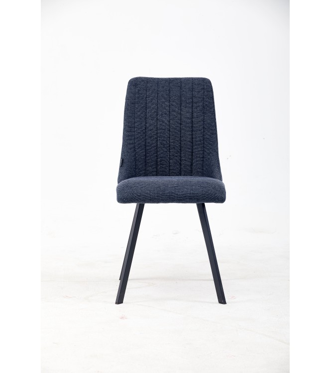 Chaise de Salle à Manger à Surpiqûres | Chaise Moderne en Tissu Texturé Bleu Marine | Pieds en Métal Noir